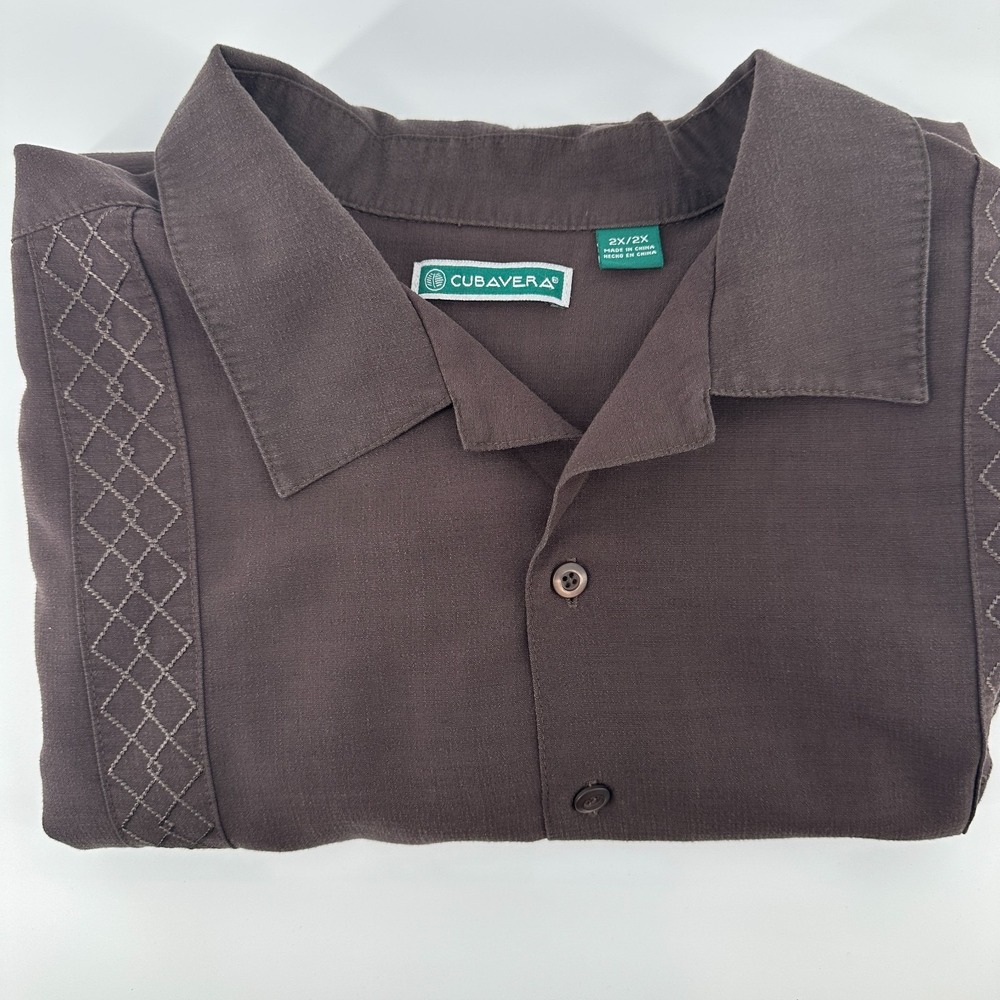Cubavera Guayabera Shirt Mens 2X Brown Short Sleeve Button Up Modern Casualwear